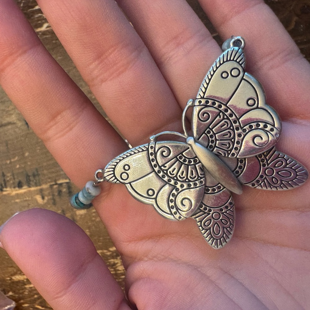 Brighton Silver Butterfly Necklace with Turquoise Beads real silver - Picture 4 of 5